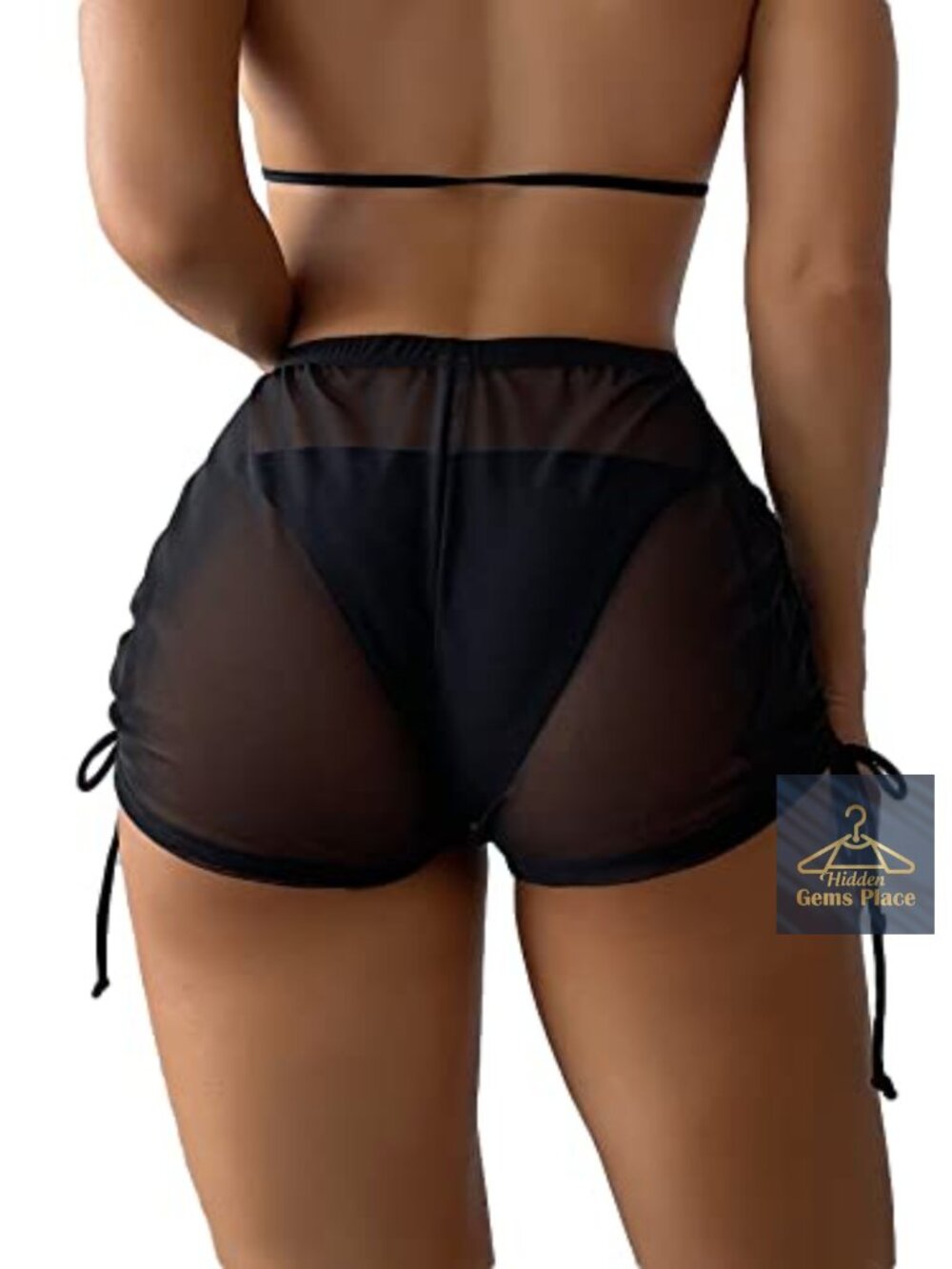 Sheer Mesh Drawstring Cover Up Shorts Swim Bikini Bottoms Women's Beach Summer